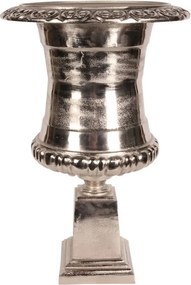 Ghiveci cu picior din aluminiu, argintiu, în formă de urnă înaltă, cu bază pătrată înaltă, finisaj nichelat, 71 x 48 cm, „Tivoli”