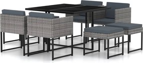 vidaXL Set mobilier grădină cu perne, 9 piese, gri, poliratan