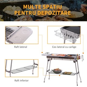 Outsunny Barbecue pe Carbune Pliabil Portabil in Otel 104x33x70cm