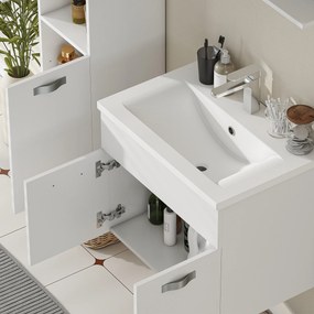 kleankin Set Mobilier Baie 4 Piese cu Lavoar din Ceramică, Dulap de Baie, Coloană de Baie și Oglindă, Alb | Aosom Romania