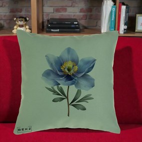 Perna Decorativa Anemona Albastra Botanica, 40x40 cm, Verde, Husa Detasabila, Perna Inclusa, BEKZ®