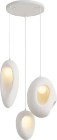 Lampă suspendată Japandi Albă cu abajur organic cu 3 lumini - Moonstone