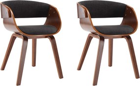 vidaXL Scaune de bucătărie, 2 buc., gri, lemn curbat și țesătură