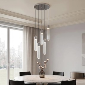 Lampă suspendată de designer cromată cu sticlă striată cu 5 lumini - Walcott