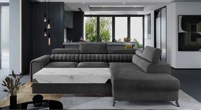 Colțar gri închis extensibil/cu spațiu de depozitare cu tapițerie din catifea (cu colț pe partea dreaptă/în formă de ”L”) Laurence – ELTAP