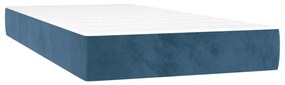 Pat box spring cu saltea, albastru inchis, 90x200 cm, catifea Albastru inchis, 90 x 200 cm, Culoare unica si cuie de tapiterie
