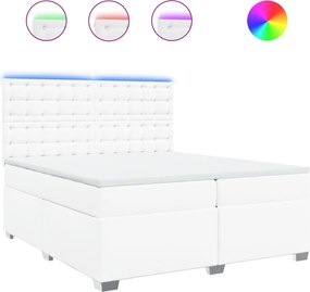 vidaXL Pat box spring cu saltea, alb, 200x200 cm, piele ecologică