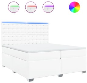 3293037 vidaXL Pat box spring cu saltea, alb, 200x200 cm, piele ecologică