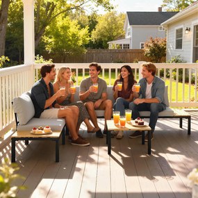 Outsunny Set de grădină modular 6 piese Set canapea exterior transformabil într-un pat Masă de cafea și măsuțe laterale Gri | Aosom Romania