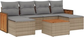 vidaXL Set canapele de grădină, 7 piese, cu perne, bej, poliratan