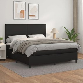 3142731 vidaXL Pat box spring cu saltea, negru, 160x200 cm, piele ecologică