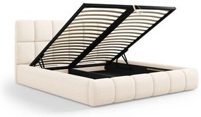 Pat matrimonial crem tapițat cu spațiu de depozitare cu somieră 180x200 cm Bellis – Micadoni Home