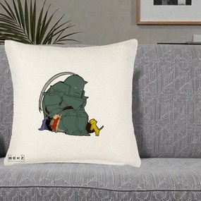 Perna Personalizata Fullmetal Alchemist Alphonse cu Pisici, 40x40 cm, Crem Reliefat, Husa Detasabila, Perna Inclusa, BEKZ®