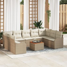 Set de canapea de grădină vidaXL 10 piese cu perne bej poly ratan acacia