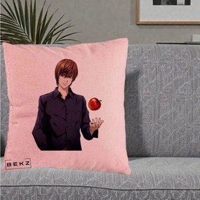 Perna Personalizata Death Note Light Yagami cu Mar, 40x40 cm, Roz, Husa Detasabila, Perna Inclusa, BEKZ®