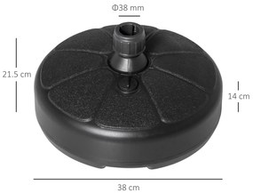 Outsunny Bază pentru Umbrelă Rotundă din Plastic, pentru Stâlpi de Umbrele de Ø32-38 mm, Ø38x21.5 cm, Negru | Aosom Romania