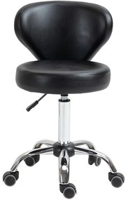 HOMCOM Taburet cu roți taburet de masaj - taburet de lucru pivotant la 360 ° - înălțime ajustabilă 49-64H cm, spătar ergonomic - metal cromat acoperit cu material sintetic negru | Aosom Romania