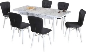 Set masa extensibila cu 6 scaune tapitate Homs marmorat alb  250-30650 bej- negru 170 x 80 cm