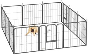 PawHut Parc pentru câini enclos câine 12 panouri modular și pliabil oțel 2 uși pentru cățel interior exterior 60H cm negru | Aosom Romania