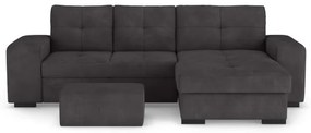 Canapea extensibilă PALERMO cu spațiu de depozitare și taburet, neagră, versiune dreaptă