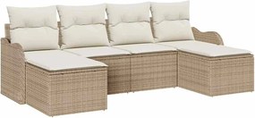 vidaXL Set de canapele pentru grădină 6 pcs Bej și alb Rattan poli