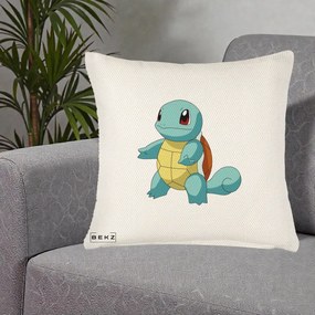 Perna Personalizata Squirtle Pokemon, 40x40 cm, Crem Reliefat, Husa Detasabila, Perna Inclusa, BEKZ®