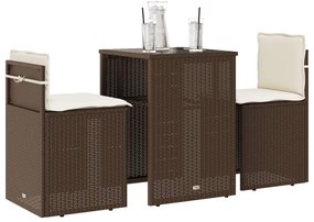 vidaXL Set bistro cu perne, 3 piese, maro, poliratan