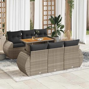 vidaXL Set canapele de grădină, 7 piese, cu perne, gri, poliratan