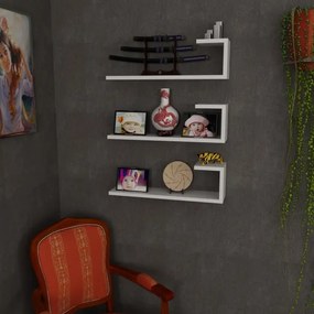 SET 3x raft de perete EMILY 18x60 cm alb