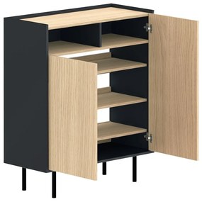 Pantofar negru-natural cu aspect de lemn de stejar Sienna – TemaHome