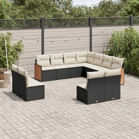 3260166 vidaXL Set canapele de grădină cu perne, 11 piese, negru, poliratan