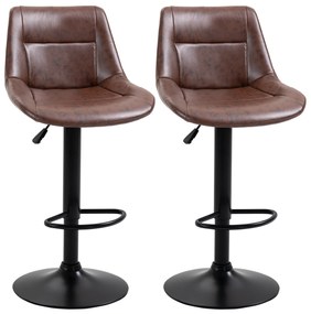 HOMCOM Set 2 Scaune de Bar, Scaune înalte, reglabile în înălțime, incl. Suport pentru Picioare, 46.5cm x 50cm x 108cm, Negru + Maro | Aosom Romania