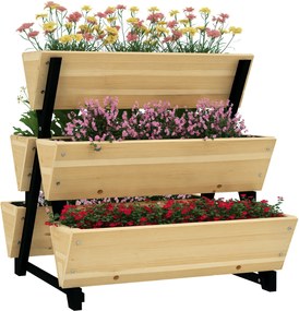 Outsunny Jardinieră de Exterior cu 5 Structuri din Lemn, Jardinieră de Grădină cu Orificii de Drenaj, 75x78x77 cm, Lemn Natural | Aosom Romania