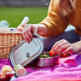 Cutie pentru pranz Black+Blum BAM-SS-L005, 1 l, Dreptunghiulara, Potrivita pentru cuptor, Fara BPA, Otel inoxidabil, Inox/Albastru