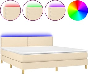 vidaXL Pat cu arcuri, saltea și LED, crem, 180x200 cm, textil