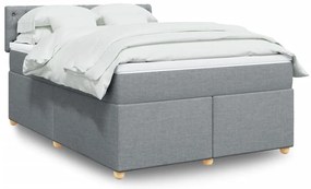 vidaXL Pat box spring cu saltea, gri deschis, 140x190 cm, textil