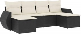 vidaXL Set mobilier de grădină cu perne, 6 piese, negru, poliratan