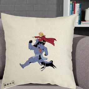 Perna Personalizata Fullmetal Alchemist Edward si Alphonse, 40x40 cm, Ecru, Husa Detasabila, Perna Inclusa, BEKZ®