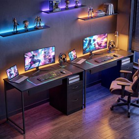 HOMCOM Birou Gaming Industrial, 120x52,3cm Stație Gaming cu Suport Tastatură, Compartiment Deschis și Sertare pentru Documente Format A4 Letter Legal, Masă Computer pentru Birou Acasă, Negru | Aosom Romania