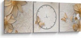 Tablou - Flori cu fluturi (cu ceas) (90x30 cm)