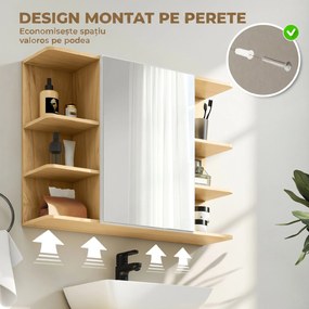 HOMCOM Dulap cu Oglindă pentru Baie cu Dulăpior și 6 Compartimente Deschise 80x20x59cm Lemn | Aosom Romania