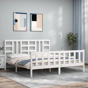 3191987 vidaXL Cadru de pat cu tăblie, alb, 180x200 cm, lemn masiv