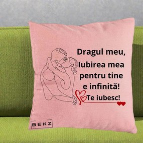Cadou pentru Iubit - Perna Personalizata Dragul Meu Iubirea Mea pentru Tine e Infinita Te Iubesc, 40x40 cm, Roz, Husa Detasabila, Perna Inclusa, BEKZ®