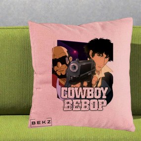 Perna Personalizata Cowboy Bebop Spike si Jet Poster, 40x40 cm, Roz, Husa Detasabila, Perna Inclusa, BEKZ®