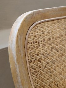 Scaunel din lemn de cauciuc si rattan, cu aspect vintage, French