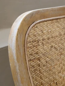 Scaunel din lemn de cauciuc si rattan, cu aspect vintage, French