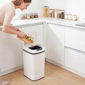 HOMCOM Coș de Gunoi de 12L cu Senzor Infraroșu, Buton Touch și Găleată Detașabilă, Coș de Gunoi din Oțel Inoxidabil, ABS și PP, 28x22x41 cm, Alb | Aosom Romania