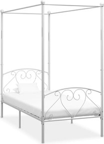 vidaXL Cadru de pat cu baldachin, alb, 90 x 200 cm, metal