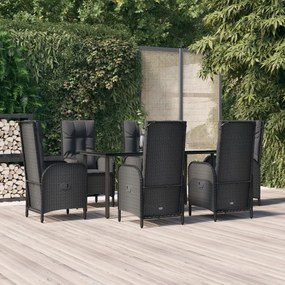 3185192 vidaXL Set mobilier de grădină cu perne, 7 piese, negru, poliratan