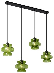 Lampă suspendată retro neagră cu sticlă verde cu 4 lumini - Denise